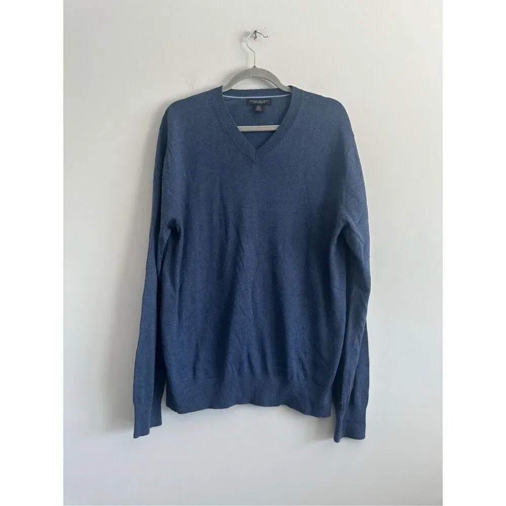 banana republic men’s v neck silk cashmere blend blue knit sweater size large